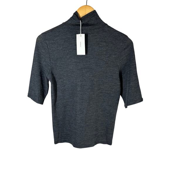 Vince Elbow Sleeve Turtleneck Wool Top Heather Charcoal Medium - Picture 2 of 12